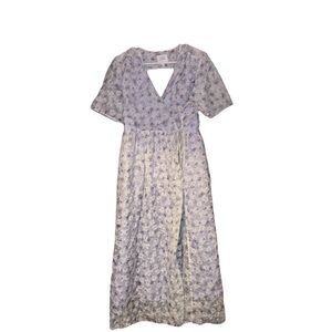 Things Between Women’s Large Floral Mesh Wrap Midi Dress – Lilac/Off-White